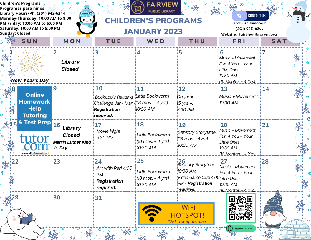 January 2023 Children's Programming Calendar